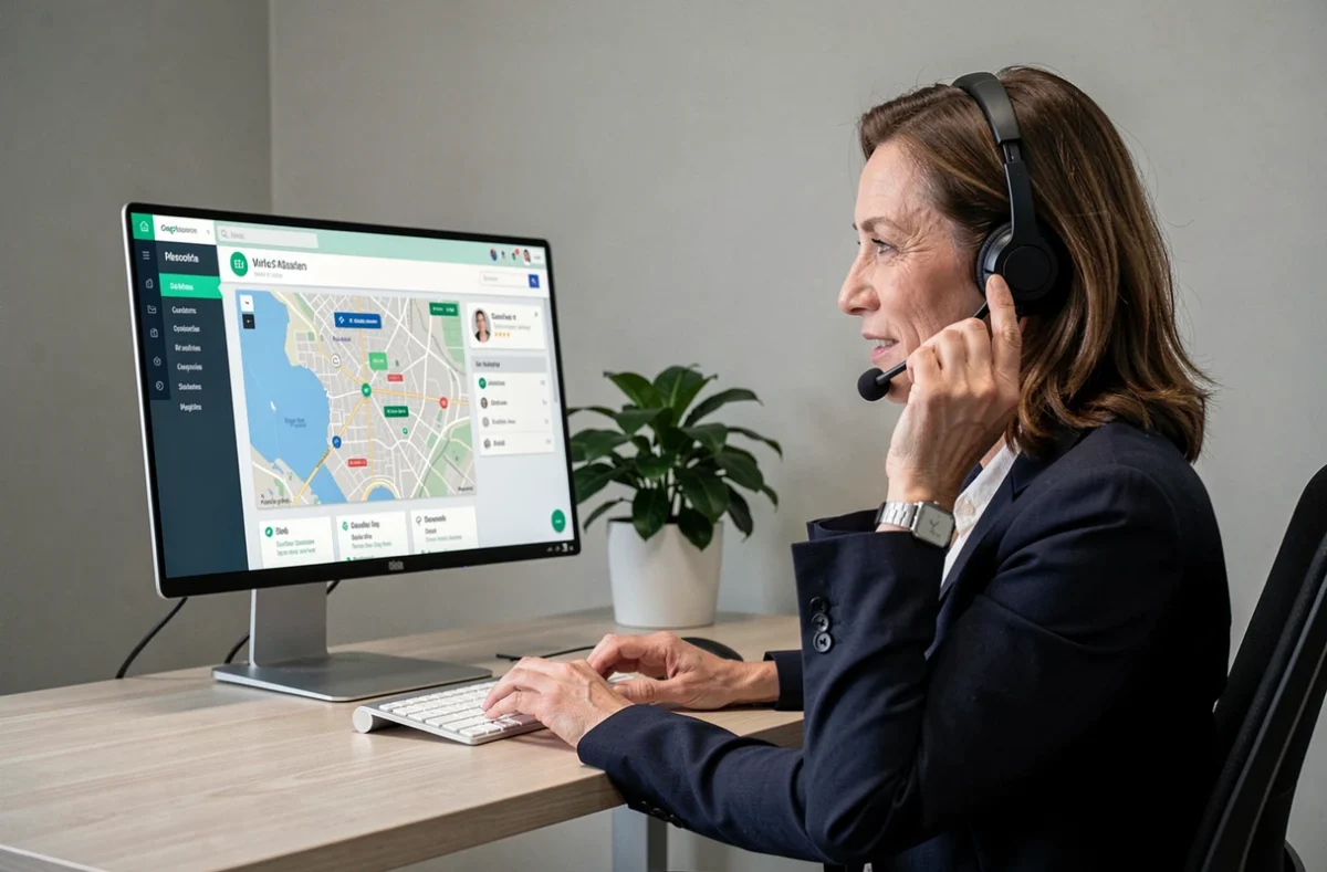 Une opératrice de téléassistance surveille les alertes d'une montre SOS senior sur un tableau de bord informatique