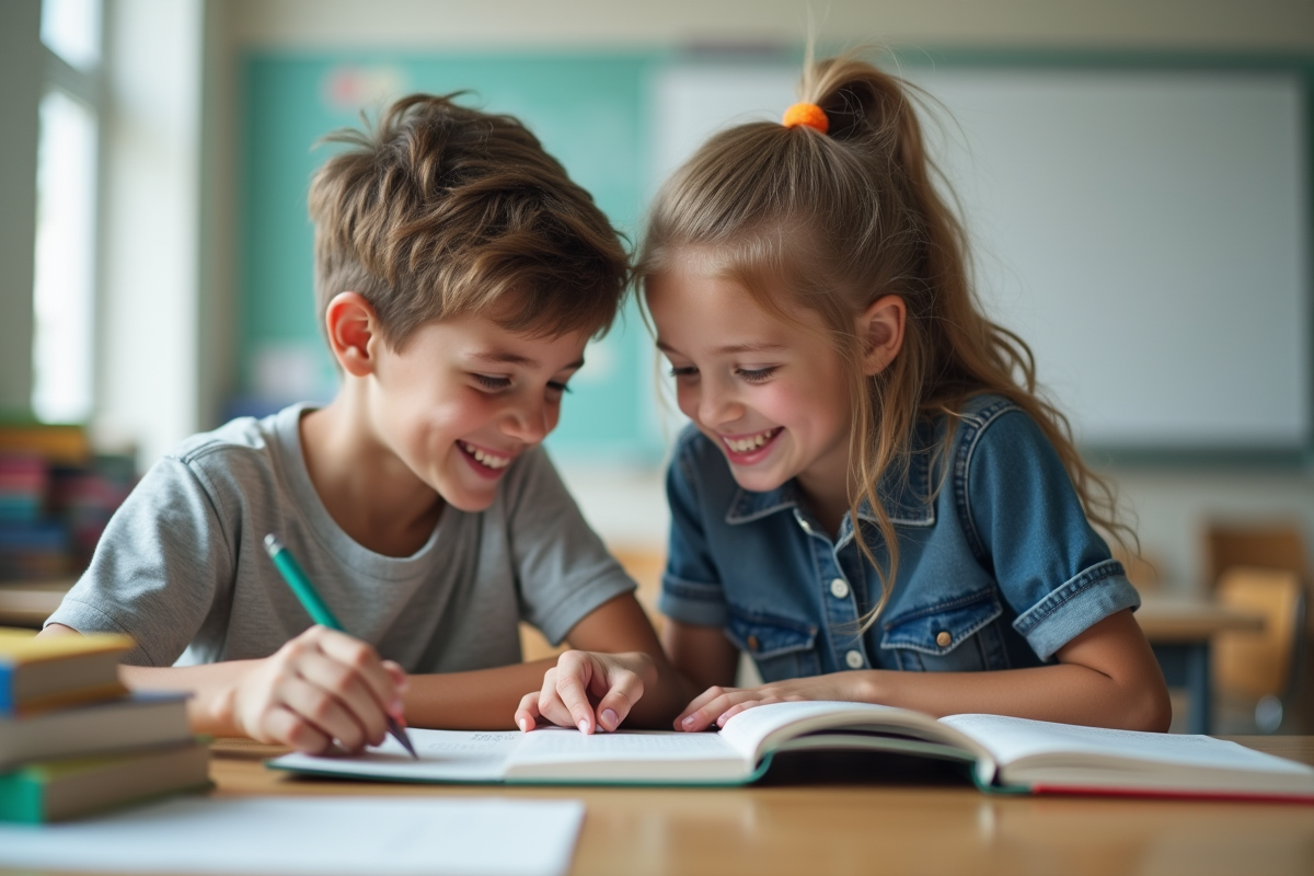 Deux adolescents lisant un livre lors d