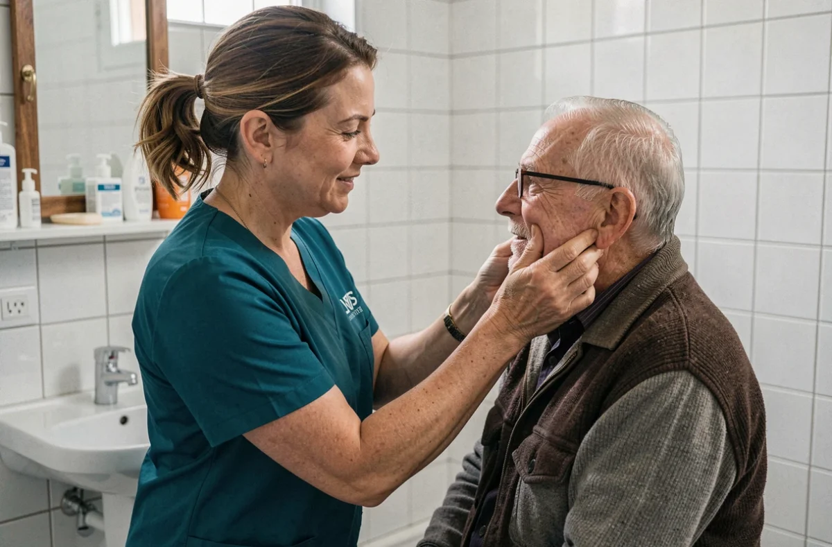 Aide à domicile Aider 17 Services aidant un senior lors de sa toilette matinale à Saintes