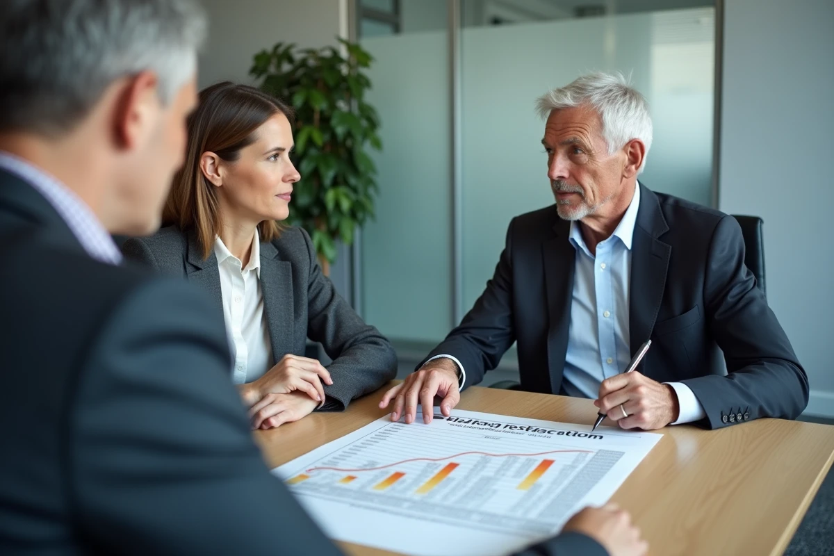 Conseillère financière présentant un comparatif d'épargne et d'avantages fiscaux pour la retraite mutualiste du combattant