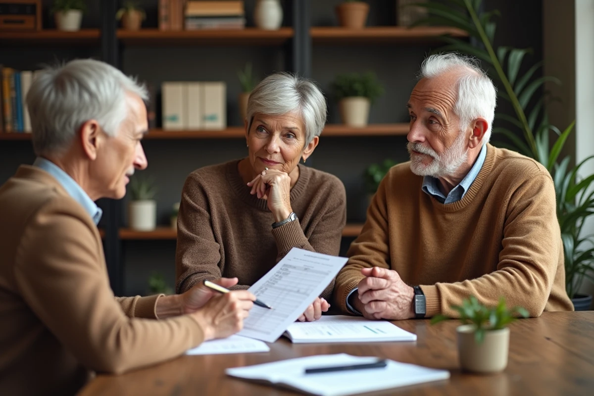 Couple retraité discutant avec conseiller financier