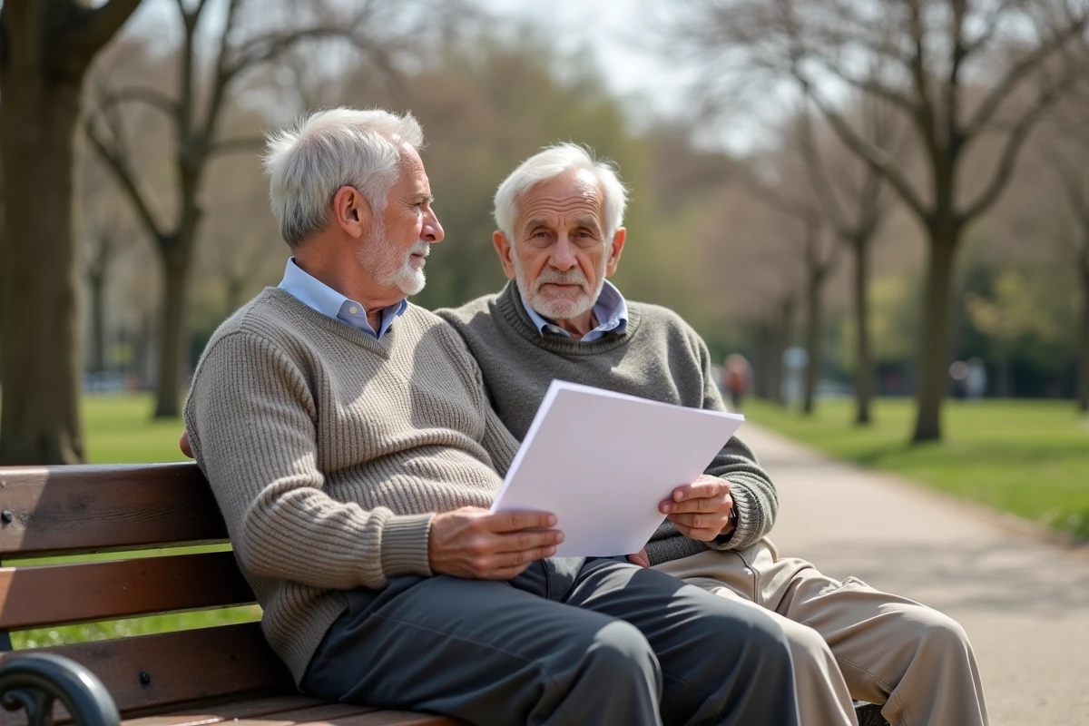 Couple retraité assis sur un banc dans un parc