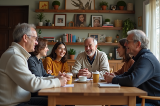 Famille multigenerational autour d'une table chaleureuse