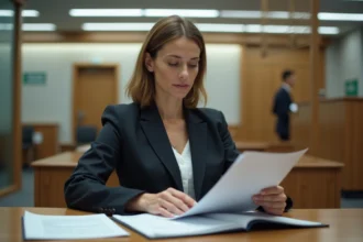 Femme d affaires dans un tribunal moderne en attente