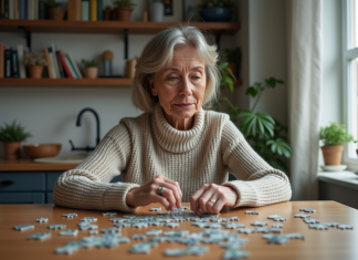 Personnalité et puzzles : Le lien surprenant révélé ! Femme d'âge moyen résolvant un puzzle dans un salon moderne