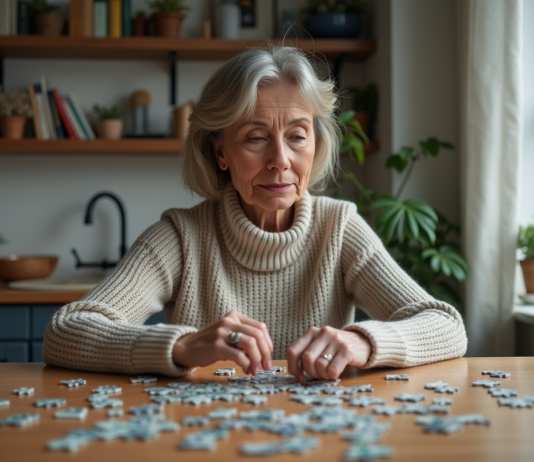 Personnalité et puzzles : Le lien surprenant révélé ! Femme d'âge moyen résolvant un puzzle dans un salon moderne