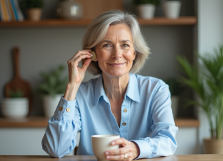 Femme confiante portant une aide auditive discrète