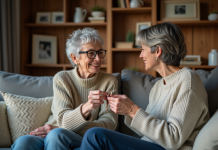 Succession : donner sa maison sans frais, nos conseils d’expert en France Femme âgée donnant des clés à sa fille dans un salon chaleureux