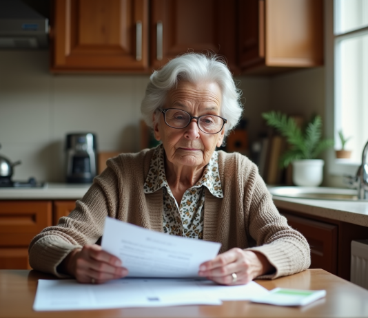 Lois pour les personnes âgées en France : ce qu’il faut savoir Femme âgée lisant des documents dans sa cuisine chaleureuse