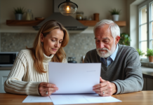 Succession : montant non imposable et fiscalité en France Femme d'âge moyen et homme âgé examinant des papiers dans la cuisine
