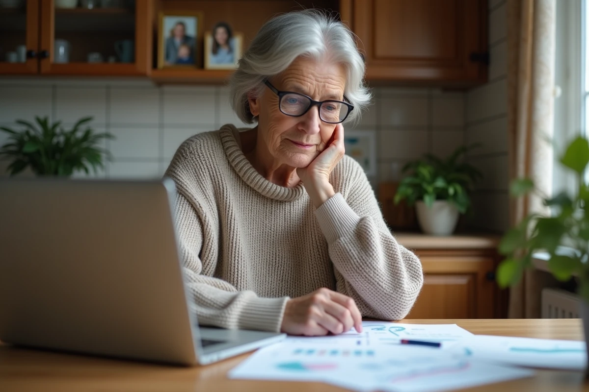 Femme retraitée utilisant un ordinateur à la maison