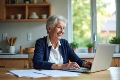 Femme senior souriante dans une cuisine moderne