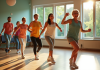Groupe d adultes pratiquant une danse joyeuse en centre communautaire
