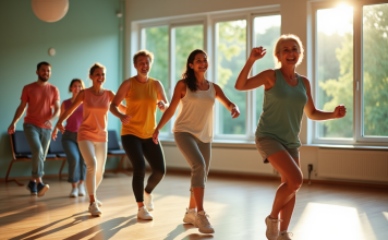 Bienfaits de la danse : quel impact sur la santé et le bien-être ? Groupe d adultes pratiquant une danse joyeuse en centre communautaire