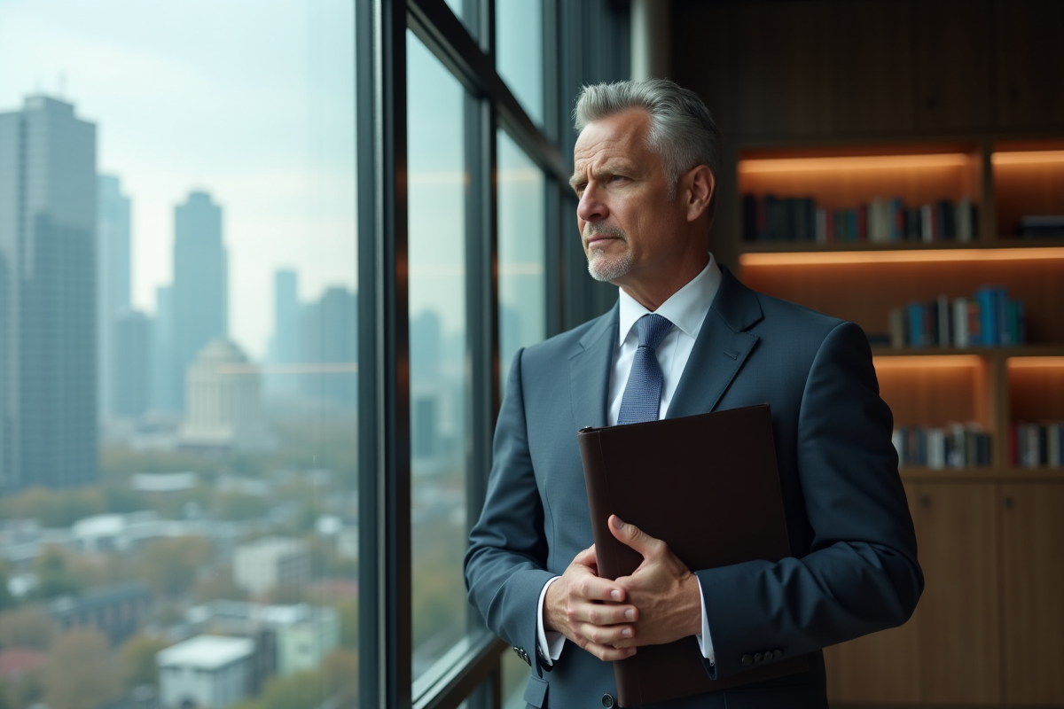 Homme daffaires dans un bureau moderne avec vue sur la ville
