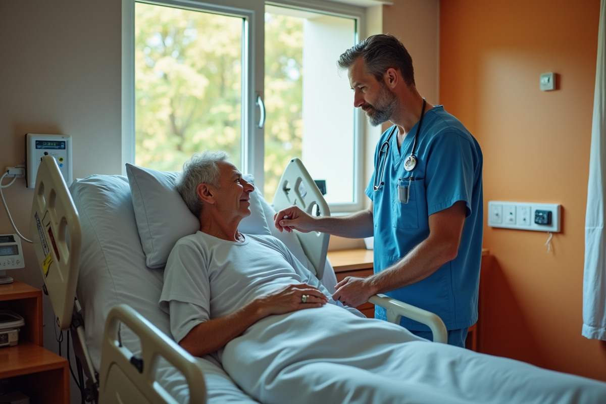 Infirmier ajustant le panneau de contrôle d