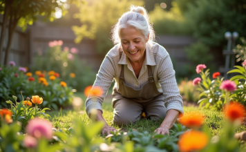 Loi bien vieillir : comprendre les enjeux et les impacts sur notre santé Femme agee jardinant dans son jardin ensoleille