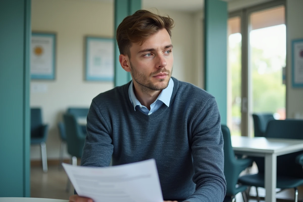 Jeune homme dans un EHPAD tenant une lettre de motivation