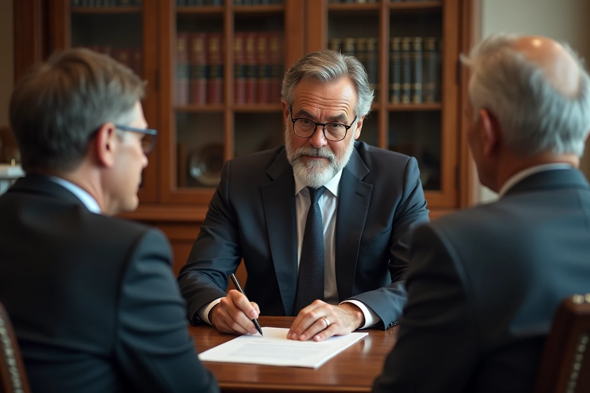 Notaire professionnel avec un couple lors de la signature