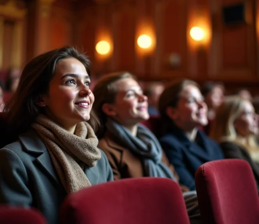 Avantages du théâtre : pourquoi assister à une pièce de théâtre est bénéfique Groupe divers d'adultes et adolescents regardant une pièce de théâtre