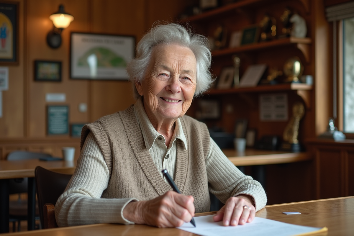 Femme senior remplissant un formulaire d